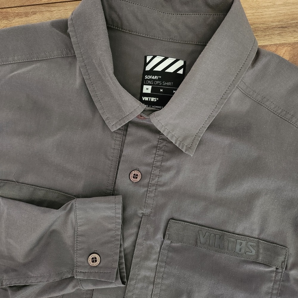 Viktos Sofari Long Ops Grey Stretch Tactical Travel L/S Shirt Mens Size Medium